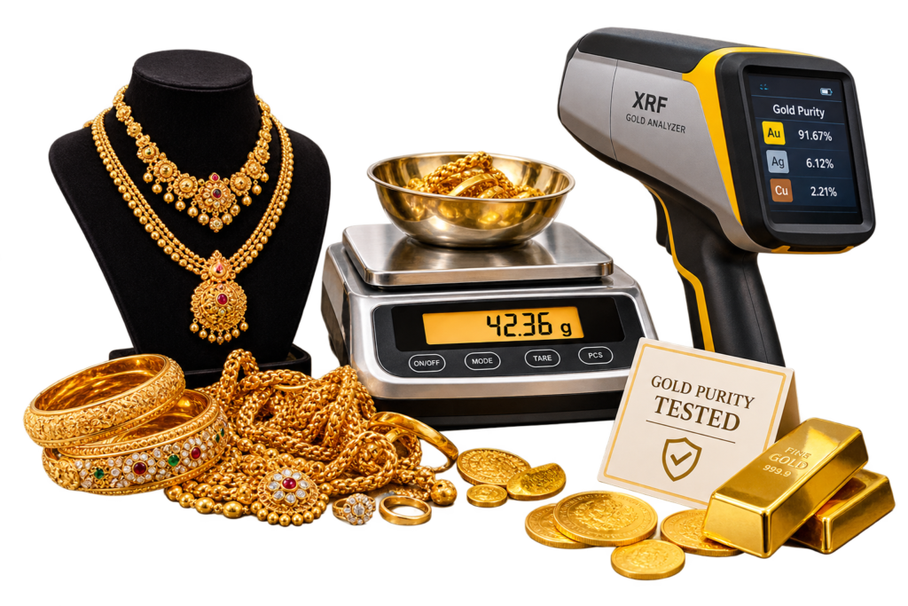 Gold testing by best gold buyers in Mathikere using professional equipment